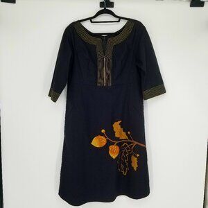 Eshakti Embroidered Poplin Cotton MidiDress, Retro Styling, Sheath /A-line Fit